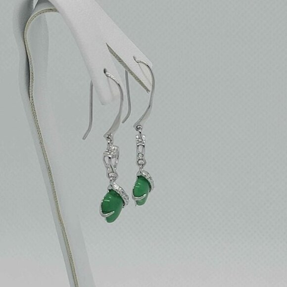 Sterling Silver 925 Heart Jade Earrings - Picture 4 of 5
